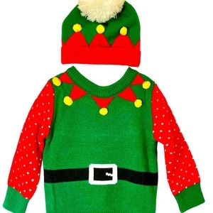 Unique! Elf Sweater and Hat by So Dorable 6-12M Precious for Christmas NWT